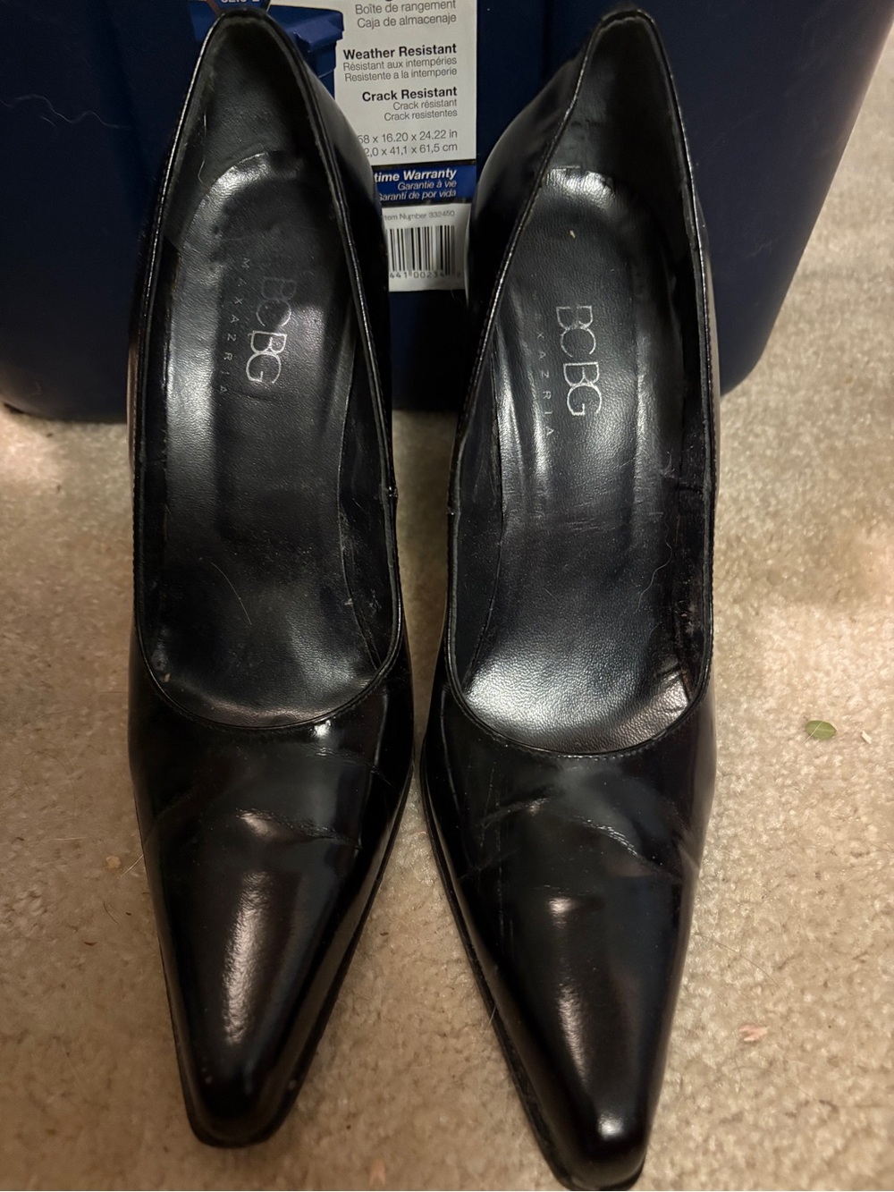 BCBGMaxAzria Black Pointed Toe Patent Pumps